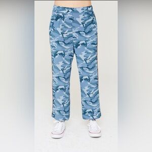 La Boheme Kaden Silk Pants in Blue Camouflage Print NWT